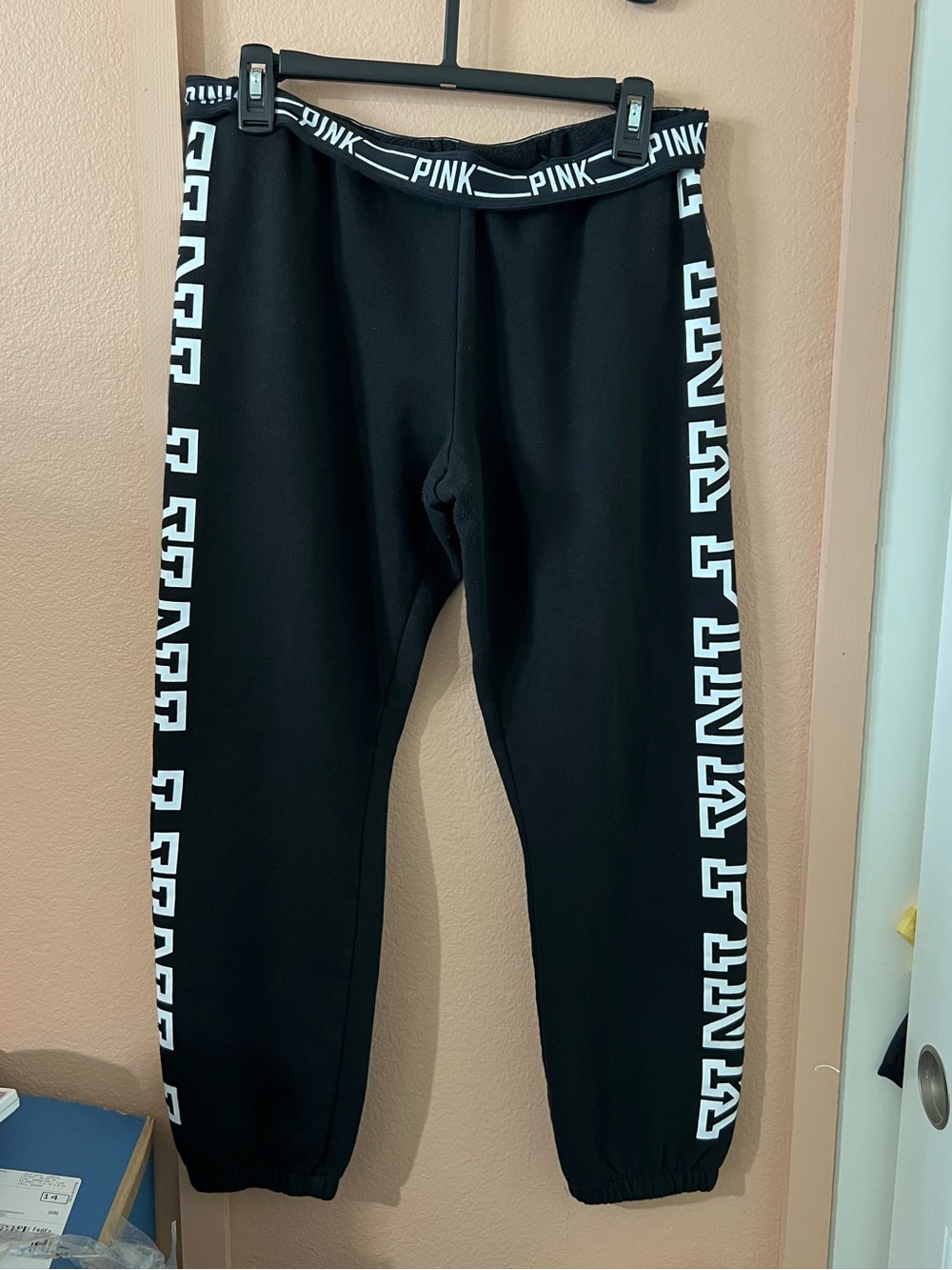 PINK Victoria's Secret Black Jogger Pants with White Logo